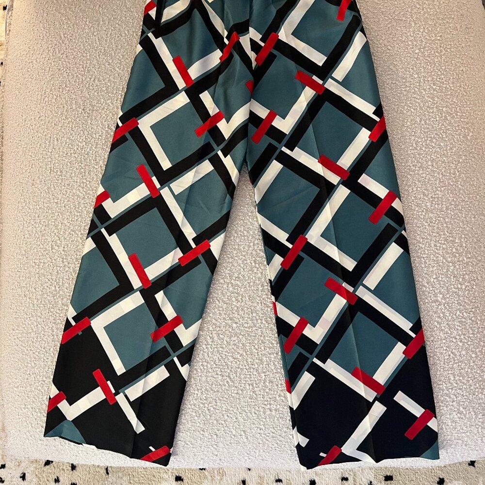 NWT Zara Green Pattern Silk Pants S - Picture 2 of 4